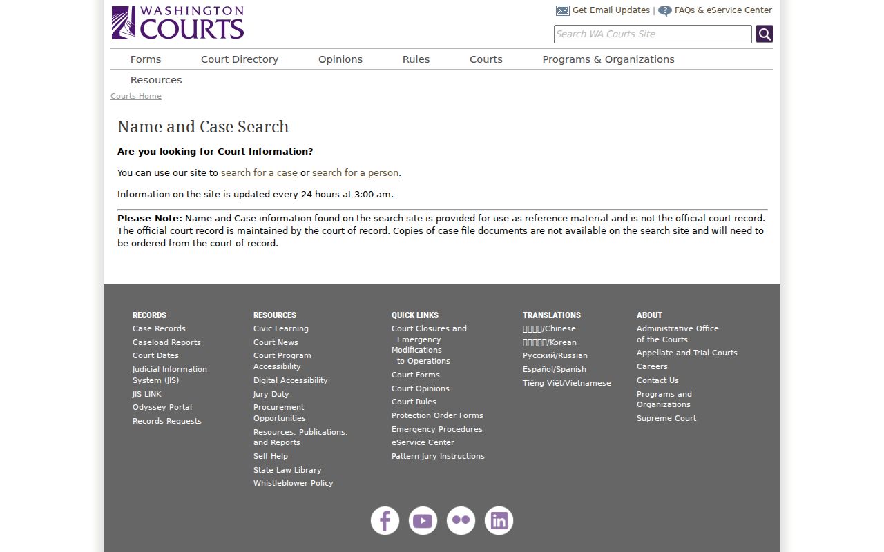 Washington Courts name and case search used for Bothell West resident research